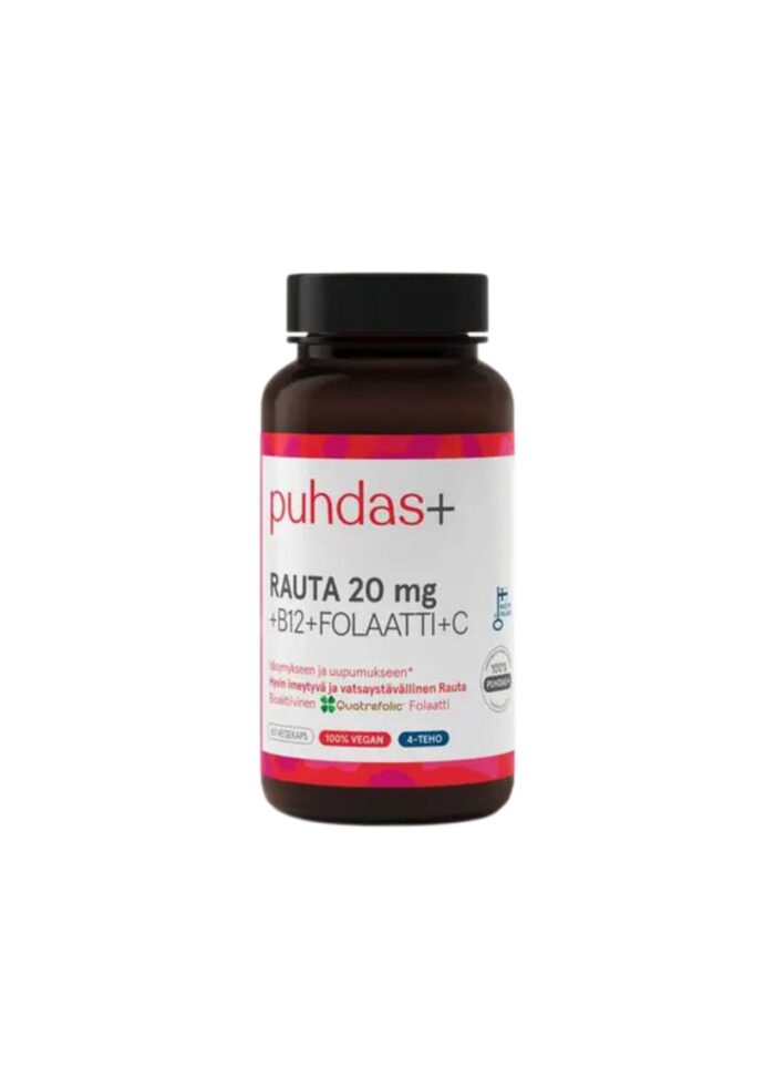 Puhdas+ Raud 20 mg + B12 + Foolhape + C vitamiin 60 kapslit